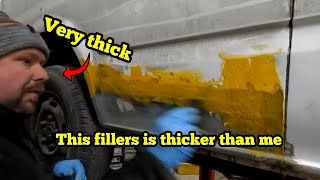 DOE Van-dalised Ford Transit  How To Car Body Repair DIY (rust, filler, sanding, primer spray part 6