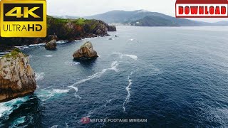 🎁4K Dramatic rocky coastline during storm bright green shores with forest | DAILY NATURE FOOTAGE