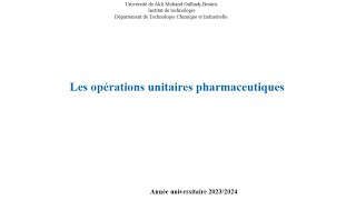 Les opérations unitaires pharmaceutiques