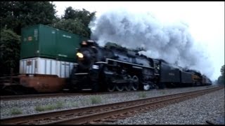 Vintage Steam Train Meets Modern Freight Train: NKP #765, Heritage Unit and NS stacks at Cove, PA