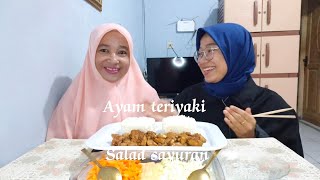 Mukbang ayam teriyaki dan salad sayur Ala- ala HokBen🥰‼️rasa nya hampir sama enak dan nikmat ❤️