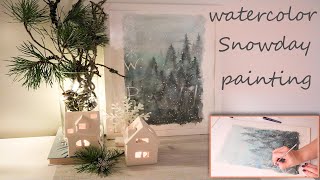 Easy Timelapse of a Snowday themed Home Decor Watercolor Painting