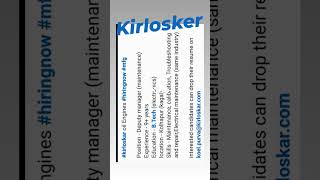 #kirloskar#hiring#maintenance#deputy#manager#share#resume#maintenanceengineer#generator#manufacturin