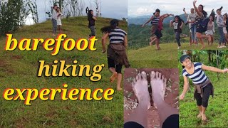 barefoot hiking experience in the mountains and enjoying the beautiful scenery and view of nature.