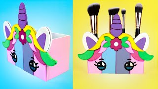 🦄How to make Makeup Brush Holder with Cardboard📝Unicorn Pencil Holder😻Cute School Supplies 💓DIY