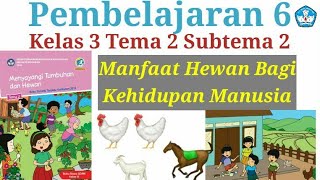 Materi dan jawaban kelas 3 tema 2 subtema 2/Manfaat hewan bagi kehidupan manusia/ Pembelajaran 6