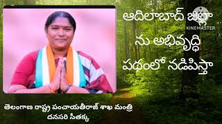 ఆదిలాబాద్ జిల్లా ను అభివృద్ది పథంలో నడిపిస్తా తెలంగాణ రాష్ట్ర పంచాయతీరాజ్ శాఖ మంత్రి  సీతక్క