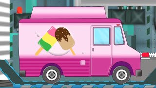 Eiscreme Lastwagen Karikatur Zeigen + Animiertes Fahrzeugvideo Für Kinder