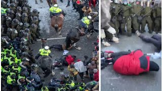 Elderly indigenous lady with walker trampled by Police Horses - Canada justin trudeau Dictatorship