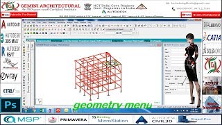 Staad Pro Geometry Menu Tutorial Part-7Hindi(Gemini Architectural)