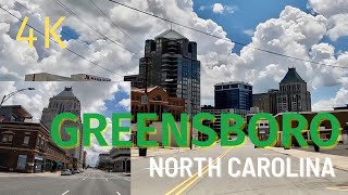 Downtown Greensboro, North Carolina Drive Around 4K. Greensboro Skyline Cityscapes