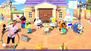 Animal Crossing New Horizons full motion group stretch with webcam live on stream