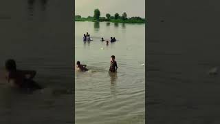 little boys enjoying floody water