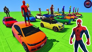 COLORFUL SUPER CARS, SPIDERMAN AND FRIENDS, FUN DRIVING ON MEGA RAMP, ENJOY WATCHING - GTA V (EP-4)