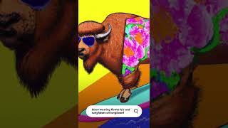 Asking AI to make a bison wearing flower leis and sunglasses on longboard. #ai #art #short