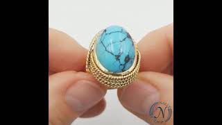 Ebay Listing - Estate, Large Turquoise Cocktail Ring, 18k Yellow Gold 14.4g, Size 8.5