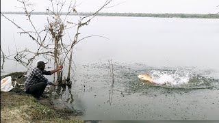 Unique Fishing 🎣 BiG Rohu Fishes Fisher man Catching 06no Hook used Krishna River Single Hook