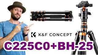 Tripé com monopé de fibra de carbono com cabeça esférica de 360 graus C225C0+BH-25 da k&f concept