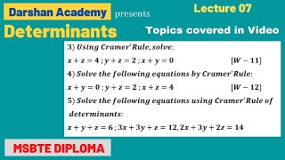 Determinants Lecture 07 || MSBTE Diploma || 1st Sem || Basic Mathematics || by Darshan Academy