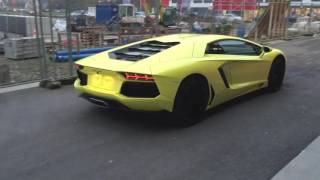 yellow Lamborghini Aventador driving  sound