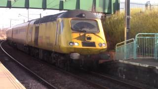 Network Rail HST Class 43013 and 43062 pass Brockley Whins TWM Station.