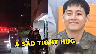 Unable to hold back tears, V BTS tearfully hugs soldier at military gate