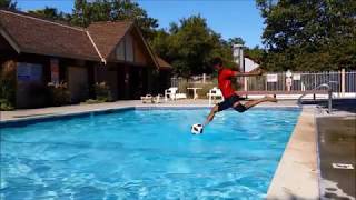 Swimming pool football kicks