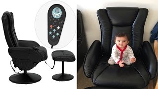 Unboxing $200 Massaging Black Leather Recliner and Ottoman with Leather Wrapped Base