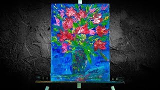 Flowers in a vase with acrylics Abstract painting. Abstract Painting in 15 minutes