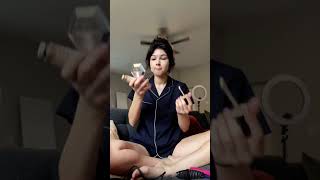 Bare feet girl does her makeup