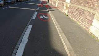 Discontinuités de la bande cyclable le long de la prison et M12 vandalisé