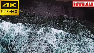 🎁4K Slow motion aerial view on black sand beach huge waves on Bali Indonesia | DAILY NATURE FOOTAGE