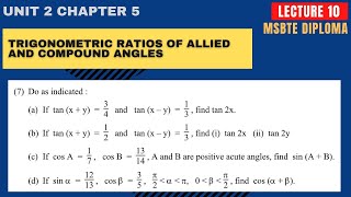 Trigonometry Lec 10 (Chap 5) || MSBTE Diploma || 1st Sem || Basic Mathematics || by Darshan Academy