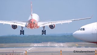 2 Air Berlin Airbus A330-200 Crosswind landing and takeoff at Düsseldorf Airport [HD]