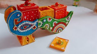 HandCrafted Hand Panited Peacock Shaped DRY FRIUT Box with Cardboard || Home Decorative