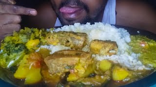 Asmr Huge Katla Fish Curry|Prawn Malai Curry|Mix Vegitebel Curry|Bele Fish