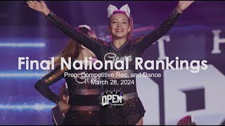 March 28, 2024 - National Rankings for Prep, Competitive Rec, and Dance Teams