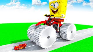 SpongeBob on Bike Giant Transforming to GIANT SpongeBob on SAW WHEELS Bike in Teardown!