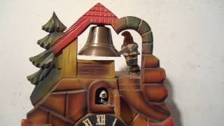 Rare Vintage Animated Grieshaber Gnome Ringing Bell Black Forest Cuckoo Clock