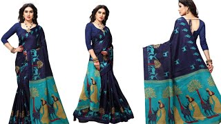 Women's Dark Bkue Satin Blend solid Fancy Party wear Saree With Unstitched Blouse