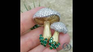 1960's Diamond & Mushroom Brooch in 18k Yellow Gold