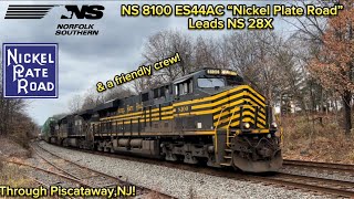 NS 8100 ES44AC “Nickel Plate Road” leads NS 28X through Piscataway w/ a friendly crew & a weak P5A