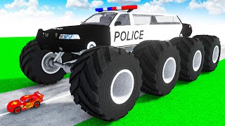 McQueen Transforming to GIANT POLICE CAR BTR BIGFOOT MCQUEEN in Teardown!