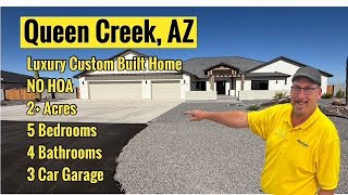 Custom Home in Queen Creek, AZ, | NO HOA, 3,800SqFt.,5Bd,4Ba, 3Car, RV Gate,Pool, Mtn. & City Views