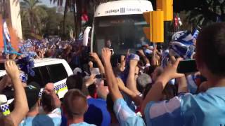 Malaga fans meeting the team bus at La Rosaleda