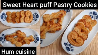 Sweetheart Cookies With Puff Pastry Dough | Puff Pastry Biscuits | French Hearts Recipe