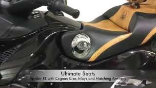 Ultimate Seats - Spyder RT with Ultimate Cognac Croc Inlays, Embroidered Logos and Chrome Fuel Door