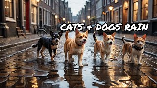 It is raining cats and dogs in Amsterdam  in the evening regenbui