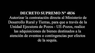 DECRETO SUPREMO N° 4836 - Contratación directa MDRyT para a través de UE-Pozos realice adquisiciones