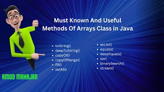 Must Known And Useful Methods Of Arrays Class in Java | Java Concepts | #java #arrays